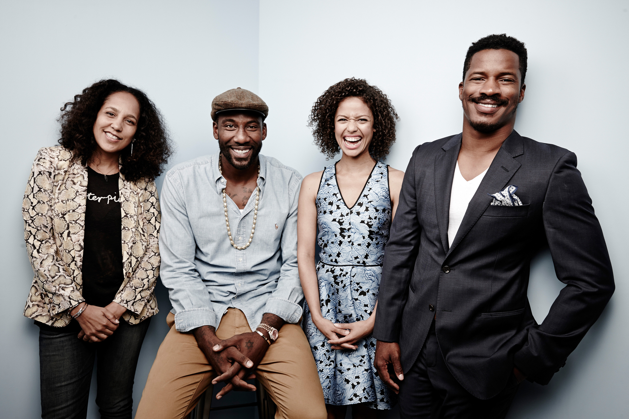 Gina Prince-Bythewood, Nate Parker, Gugu Mbatha-Raw and Amar'e Stoudemire at event of Beyond the Lights (2014)