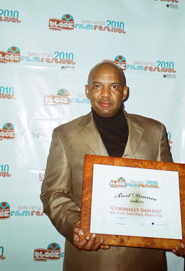 Hansford Prince with Best Drama Award for 'Cordially Invited' at San Diego Black Film Festival.