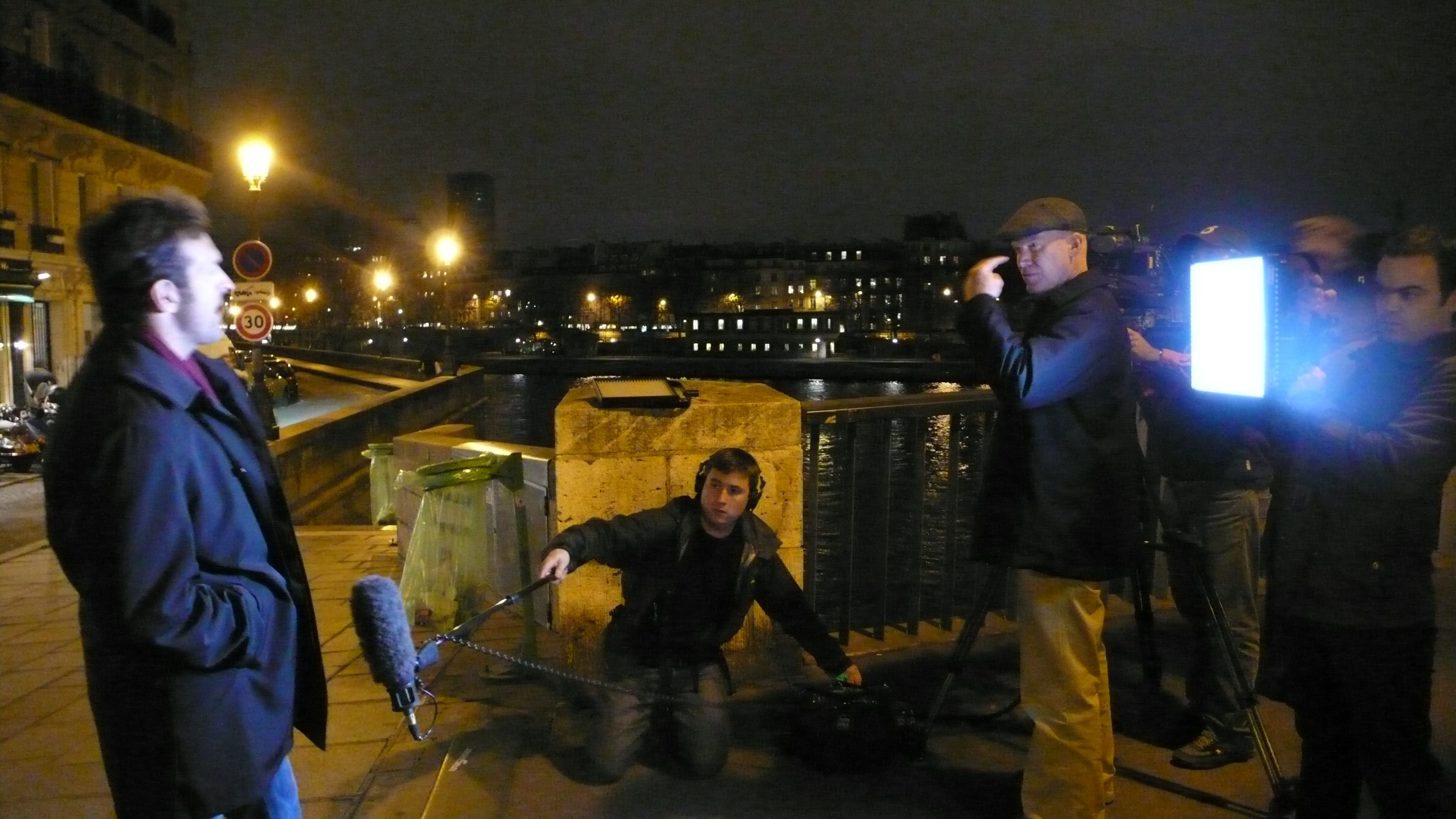 Bill Pruitt directing Roger Cartsens and crew on location in Paris, France for NBC's 