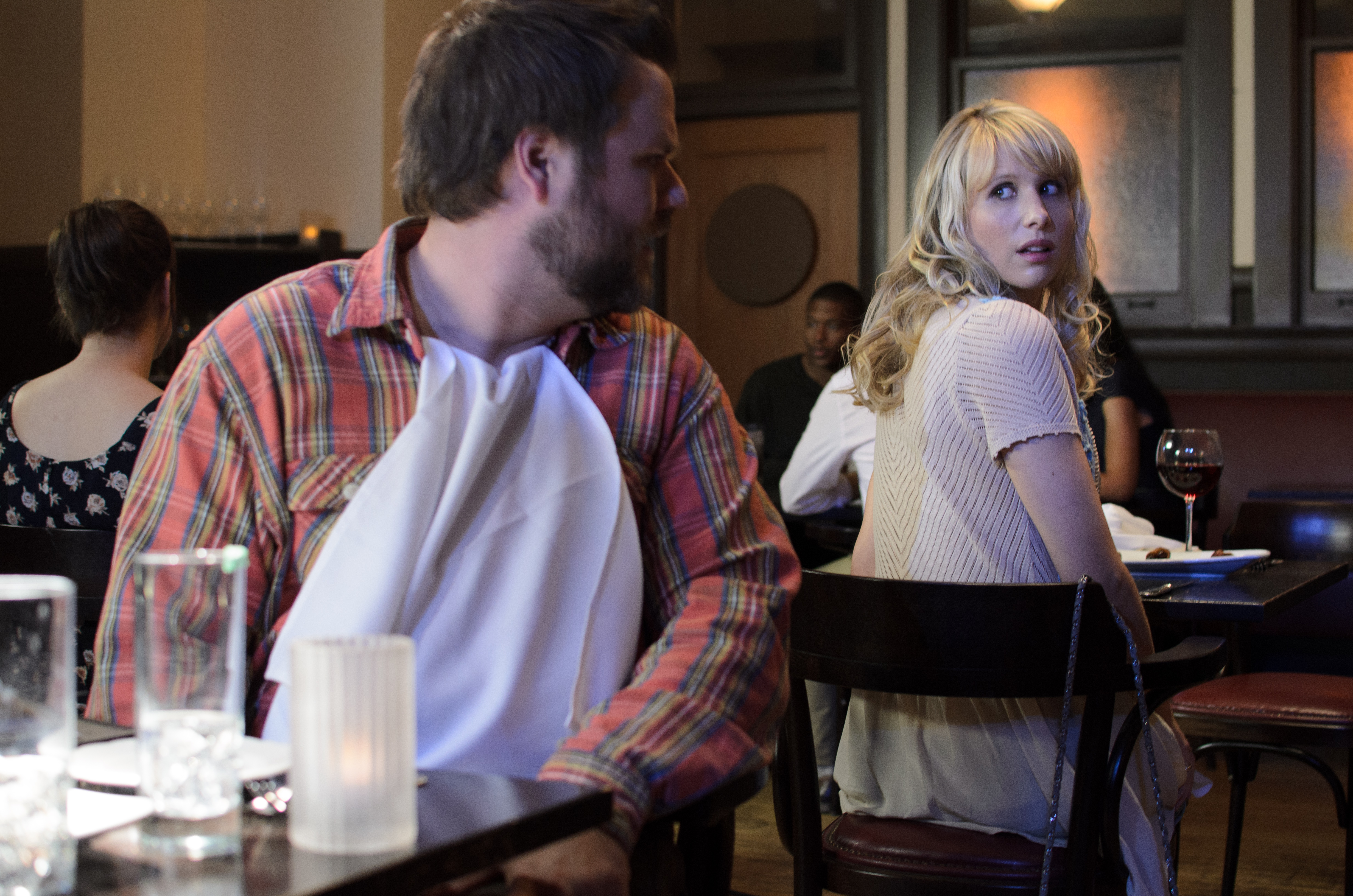 Still of Tyler Labine and Lucy Punch in Someone Marry Barry (2014)