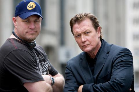 Scott Putman and Robert Patrick on the set of 