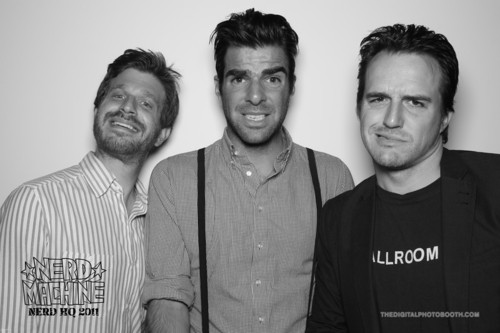 Before The Door Pictures producing partners Corey Moosa, Zachary Quinto, and Neal Dodson at the Nerd HQ at Comic-Con 2011.