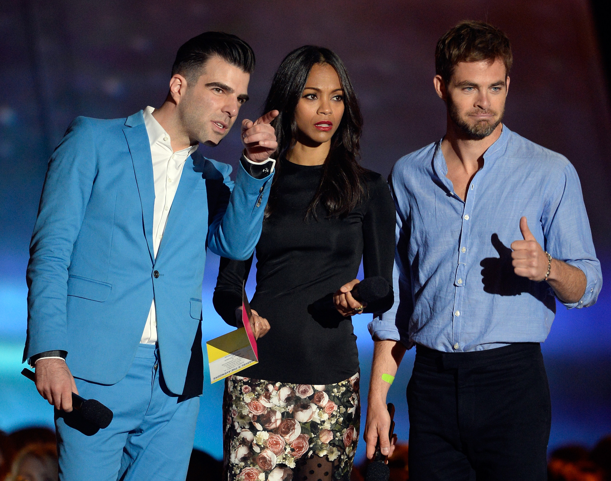 Zachary Quinto, Zoe Saldana and Chris Pine at event of 2013 MTV Movie Awards (2013)
