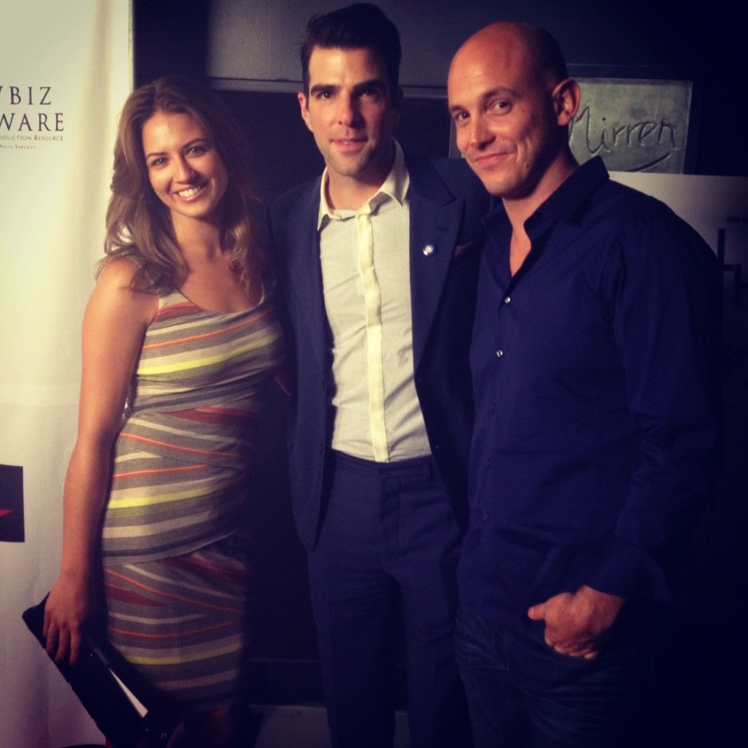 HOLLYSHORTS FILM FESTIVAL 2012 RED CARPET: Dave Schwep and Stephanie Butler with Zachary Quinto.