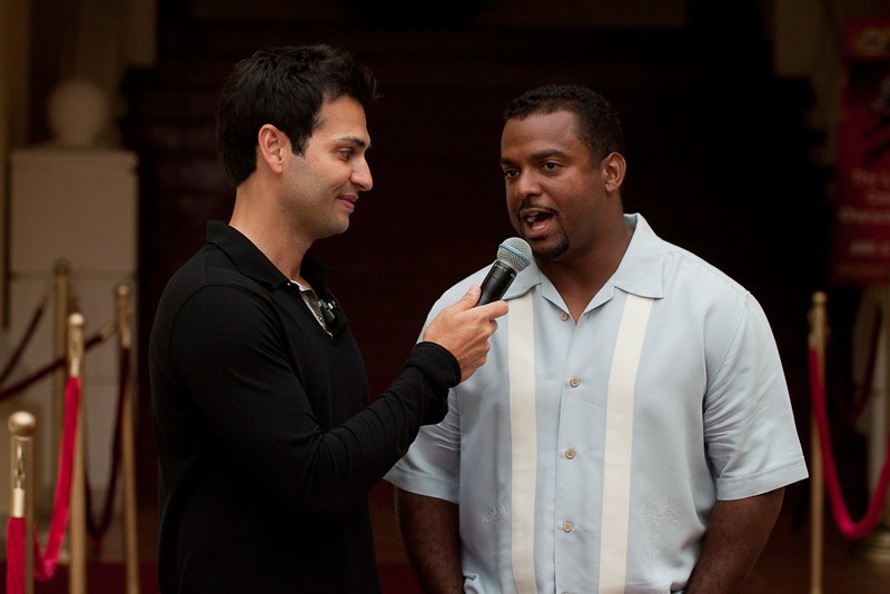 Adrian R'Mante hosting the Big Little Club event and interviewing Alfonso Ribeiro.
