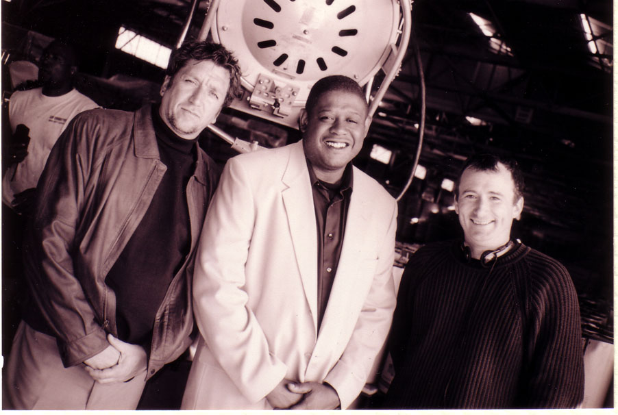 Steve Jones, Forest Whittaker, Paul Rachman on the set of Four Dogs Playing Poker 2000