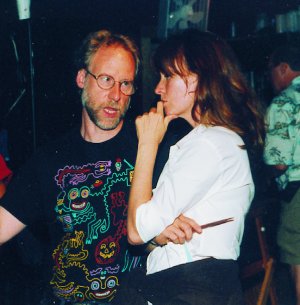 Natatcha Estébanez and Jan Egleson at the Blue Diner's set