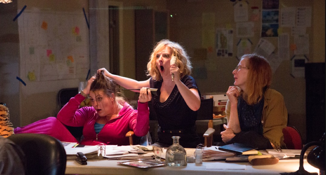 Production still from SEQUIN RAZE with (left to right) Molly Haldeman, Lily Rains, Frances Conroy.