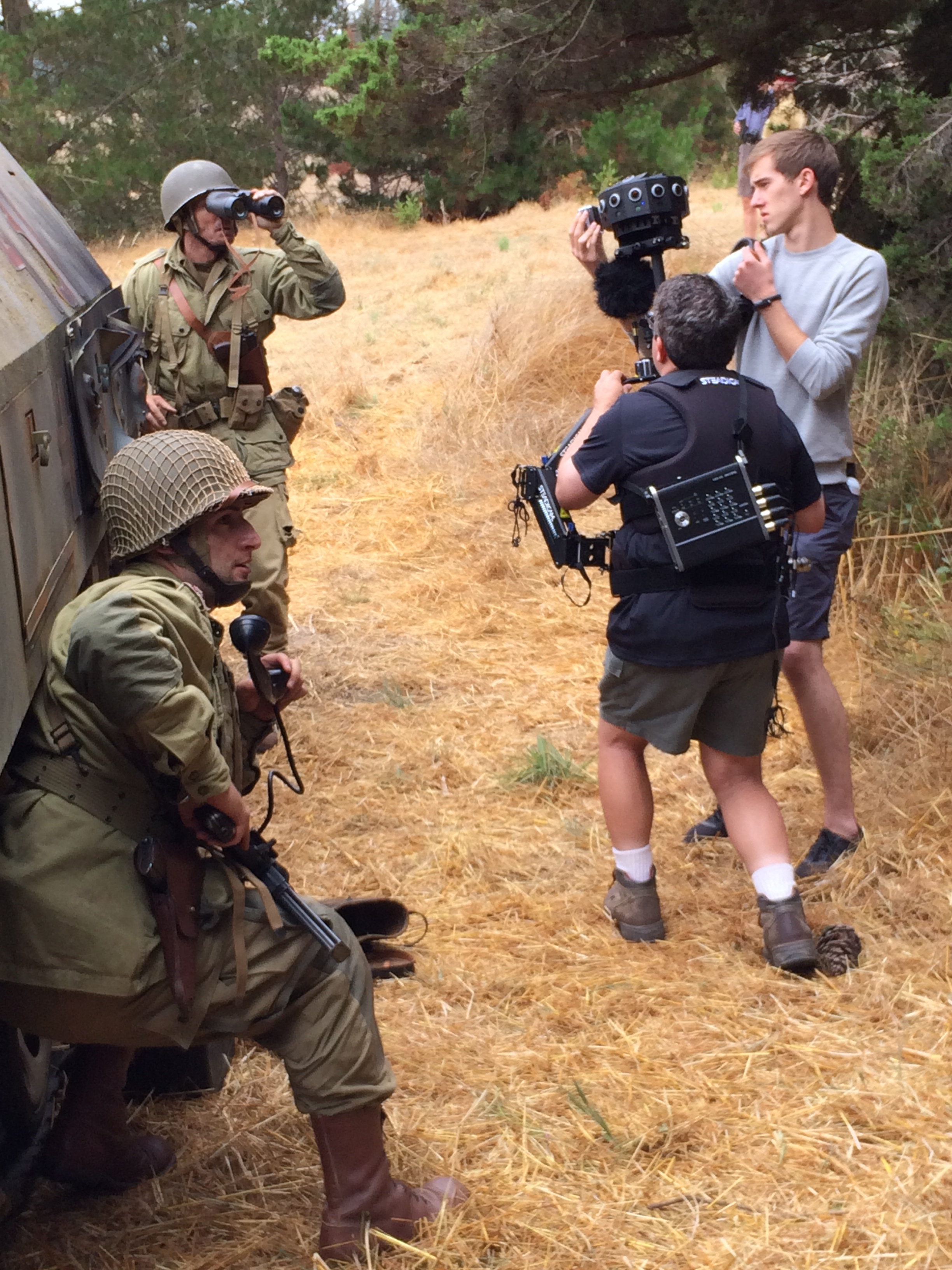 Director of Photography A.J. Raitano and Andon Espeseth with the Jaunt VR camera on a custom made steadicam rig