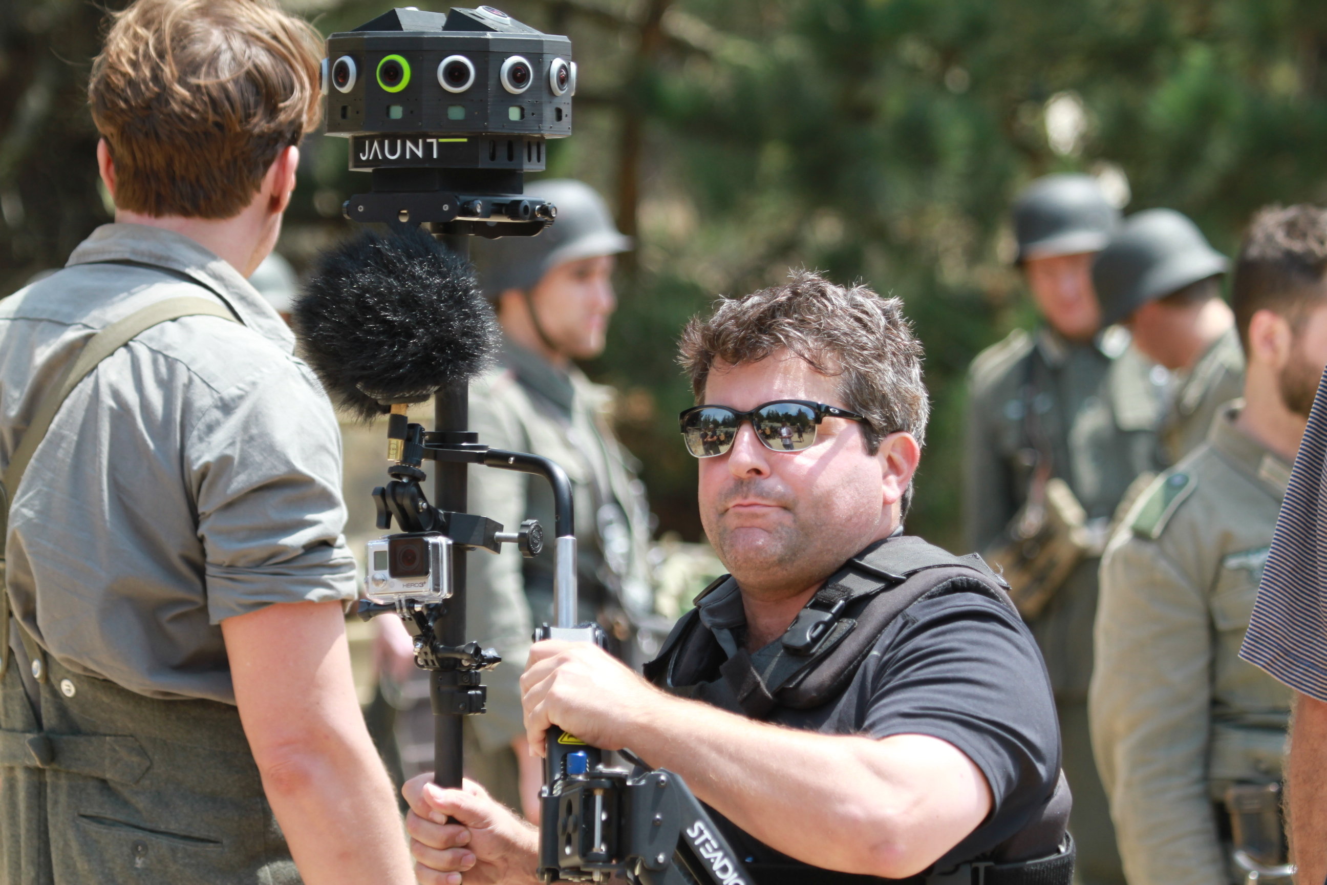 Director of Photography A.J. Raitano with the Jaunt VR camera on a custom made steadicam rig