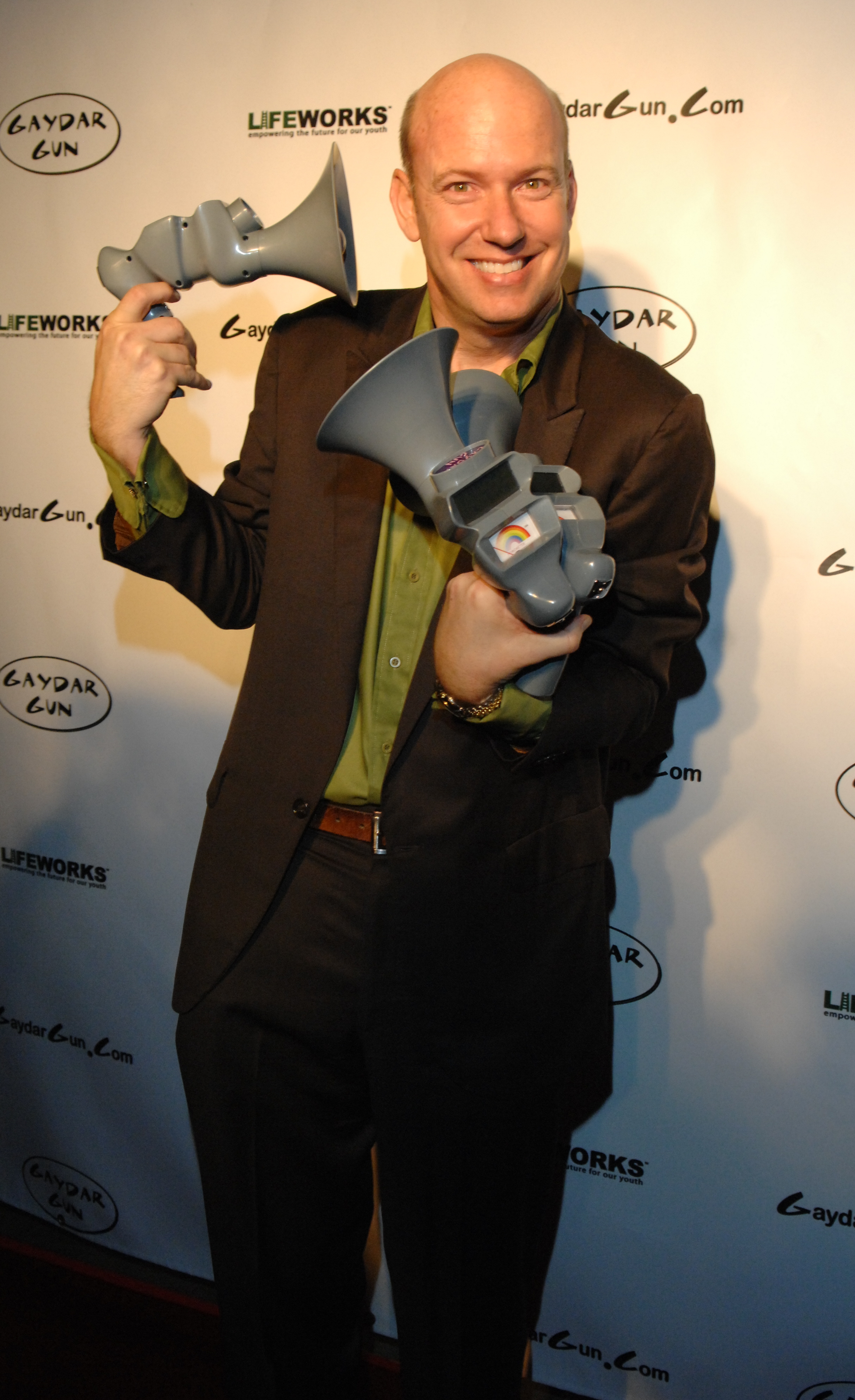 Terry Ray at Gaydar Gun launch party. Ray is one of the creators of the Gaydar Gun and is also its voice.