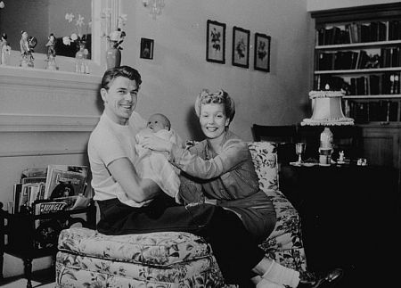 Ronald Reagan at home with wife Jane Wyman and daughter Maureen C. 1942
