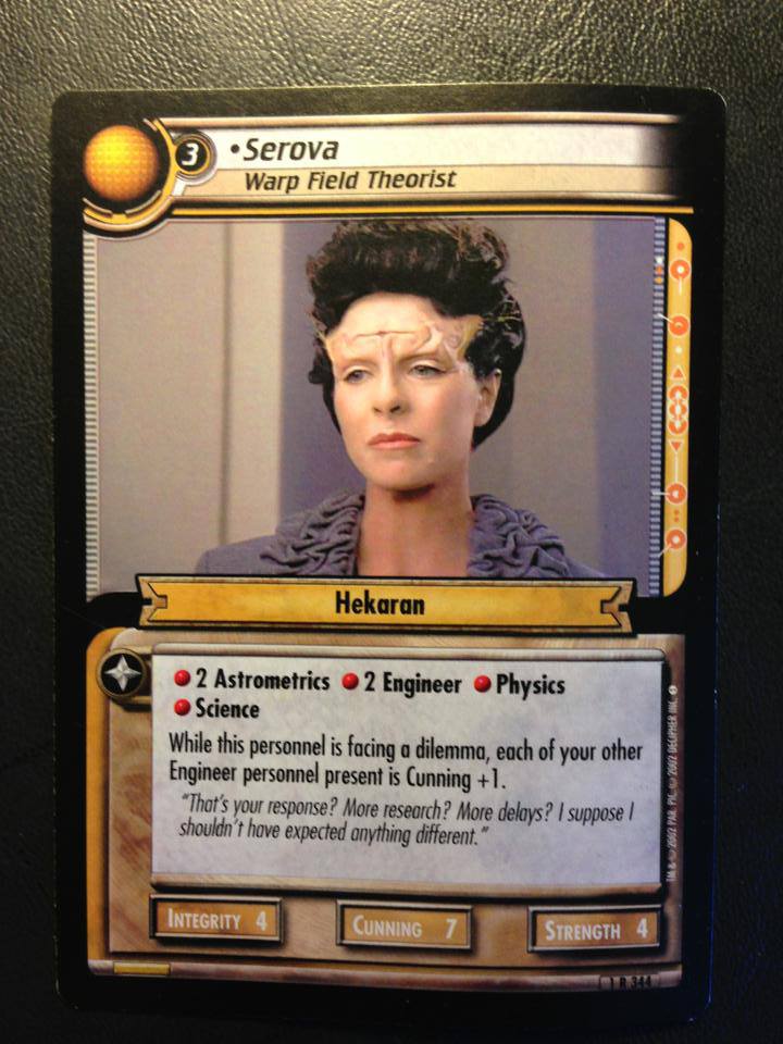 Star Trek trading card. Serova commits suicide to prove that Warp Drive is polluting the solar system. THEN they believe her. ;)