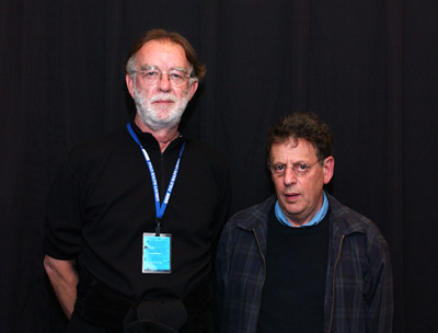 Philip Glass and Godfrey Reggio at event of Naqoyqatsi (2002)