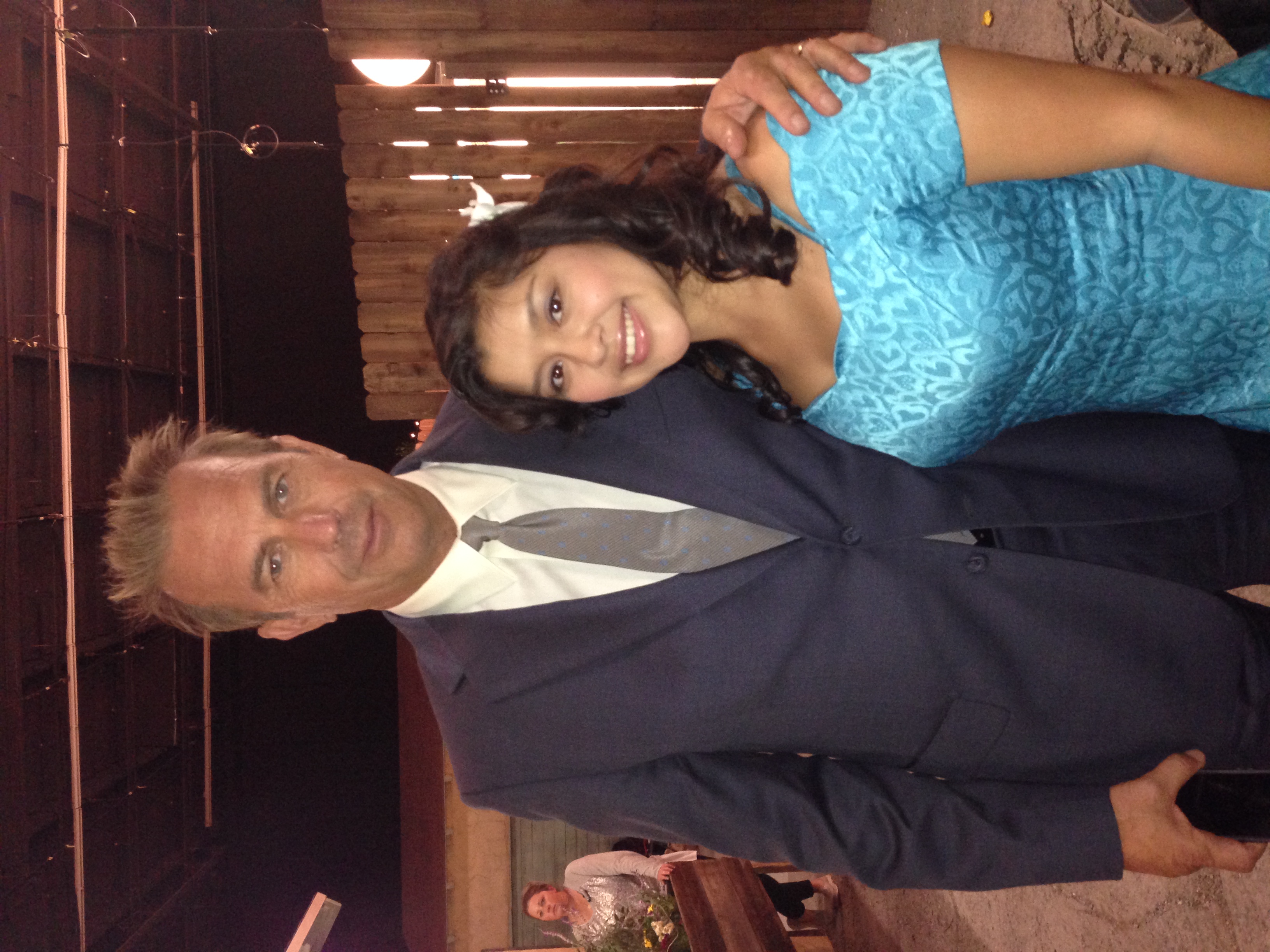 Chelsea on set of Disney's McFarland with Kevin Costner