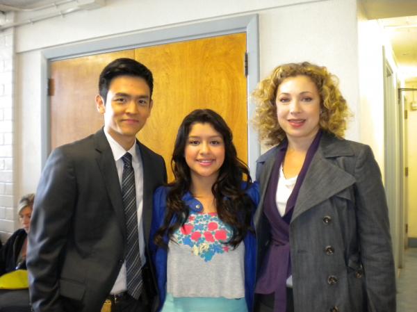 Chelsea, John Cho and Alex Kingston on the set of FlashForward