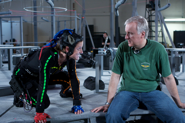 James Cameron and Julene Renee on the set of Avatar.