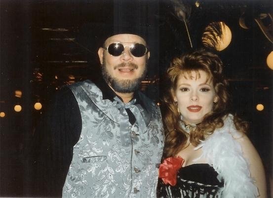 Lisa Rhyne and Hank Williams, Jr. on the set of a Monday Night Football video shoot for NFL Films