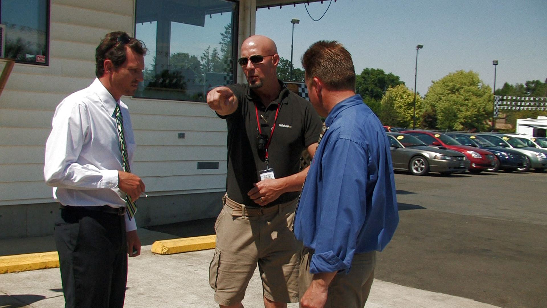 Craig Richards directs actors Aaron Kissinger and Mark Donnell on location for a scene in 