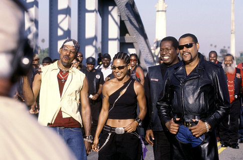 Members of the Black Knights, including (left to right) Soul Train (ORLANDO JONES), Half & Half (SALLI RICHARDSON-WHITFIELD), Rev. Maxwell (WREN T. BROWN) and their leader Smoke (LAURENCE FISHBURNE) revel in another victory.