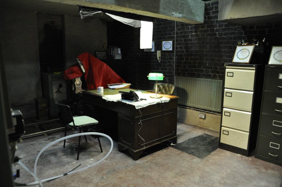 interior set build of working men's club basement office for the uk feature film, 