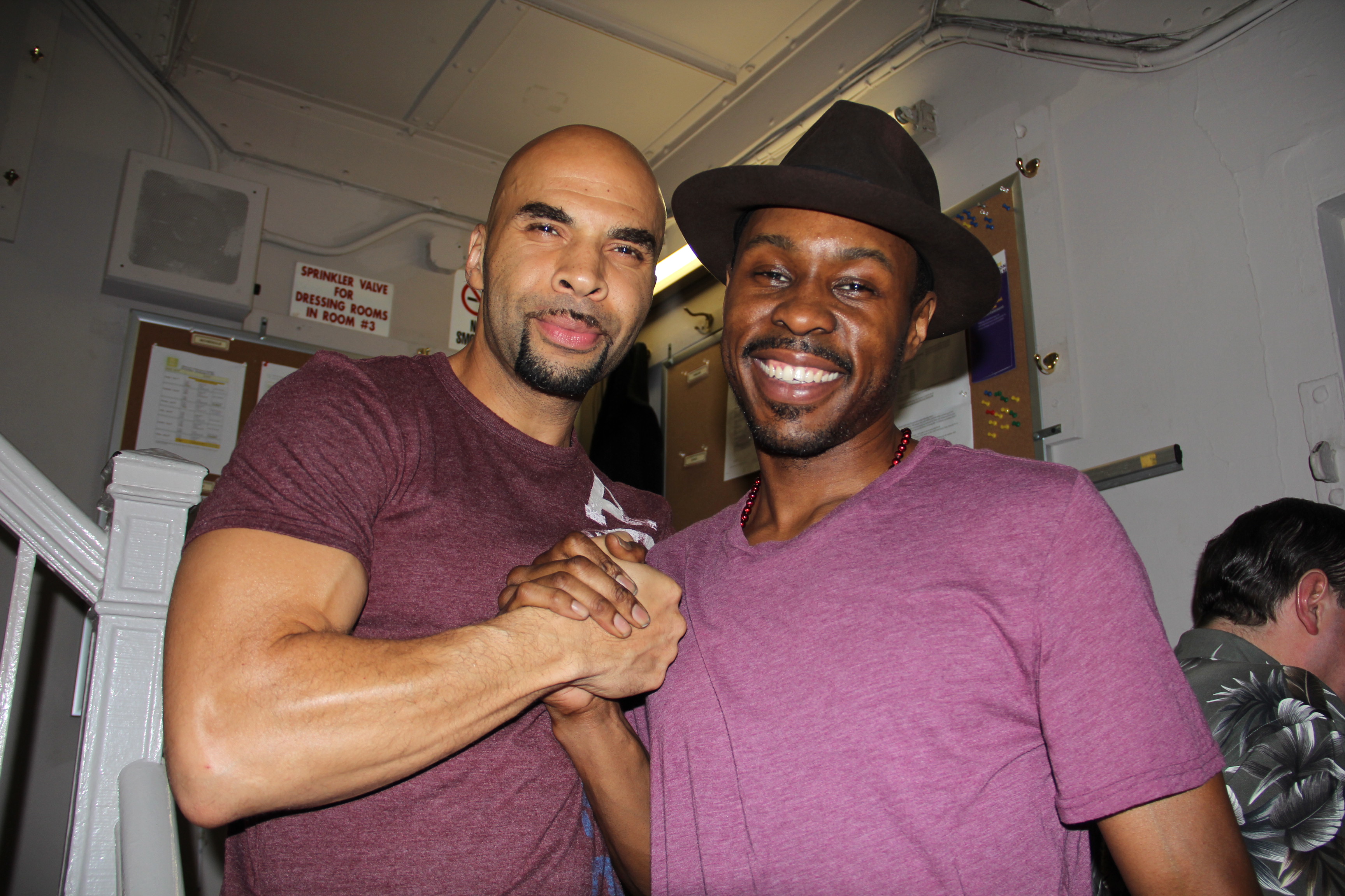 A Streetcar Named Desire's, Jacinto Taras Riddick and Wood Harris pose for a candid shot.