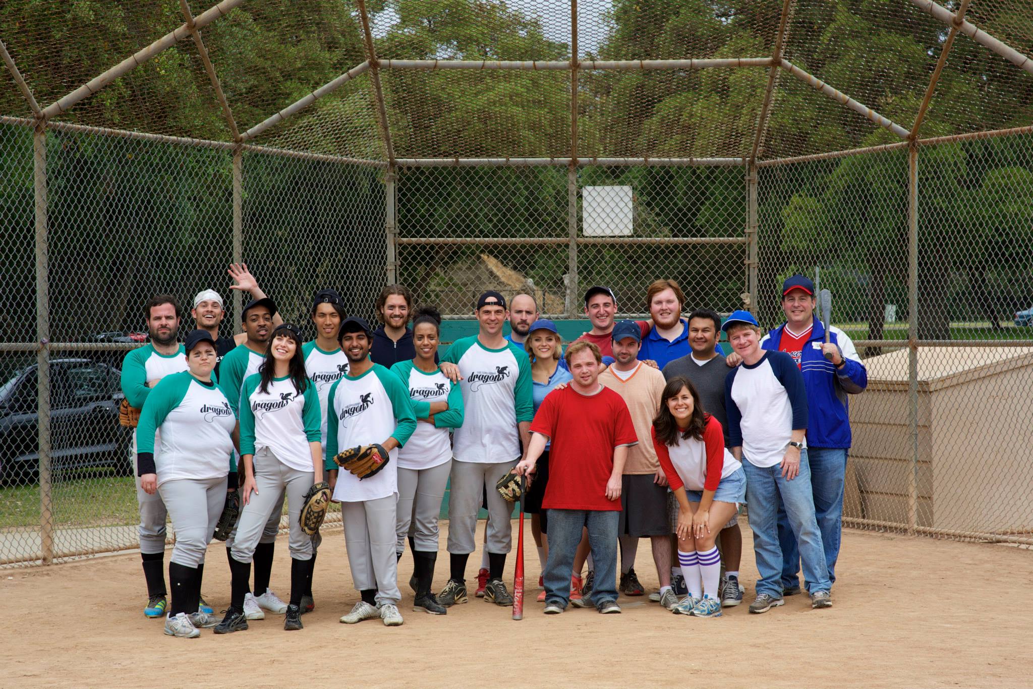 Roger Rignack as Coach Jim Spear with the cast of the web series, Professional Friend.