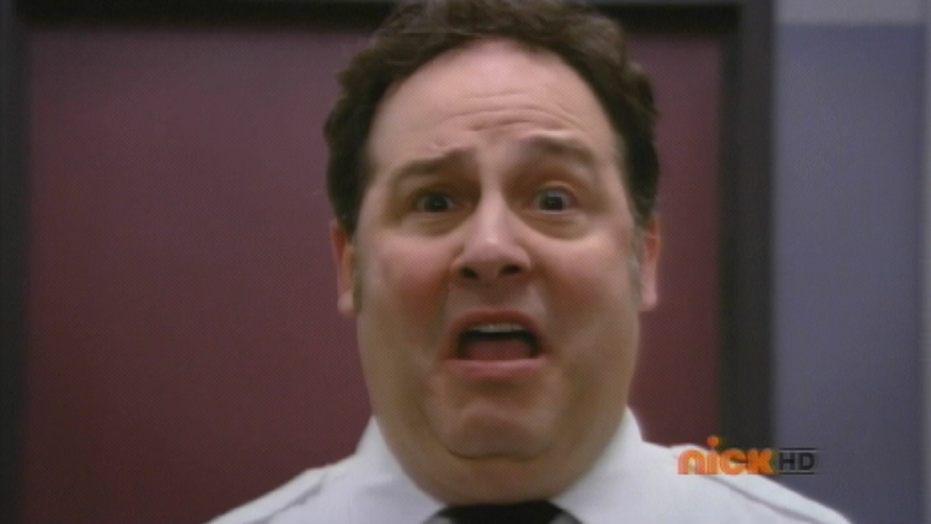 Production still from Marvin Marvin (Nickelodeon). Roger Rignack as the bumbling security guard.