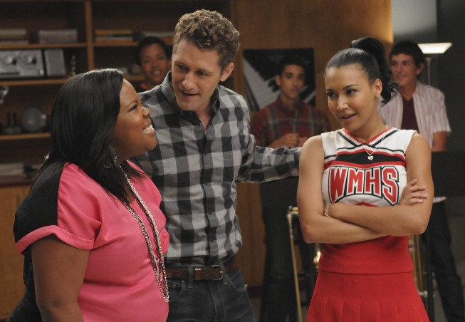 Still of Naya Rivera, Matthew Morrison and Amber Riley in Glee (2009)