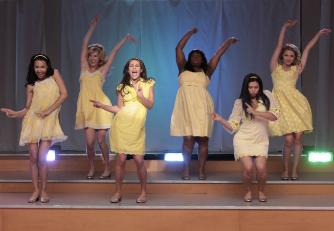 Still of Lea Michele, Naya Rivera, Dianna Agron, Jenna Ushkowitz, Amber Riley and Heather Morris in Glee (2009)