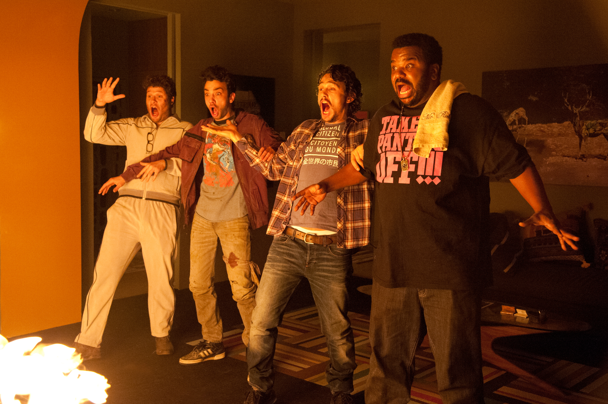 Still of Jay Baruchel, James Franco, Craig Robinson and Seth Rogen in Dabar jau tikrai sikna (2013)