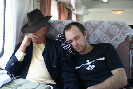 Rowan and Alan on the train in china.