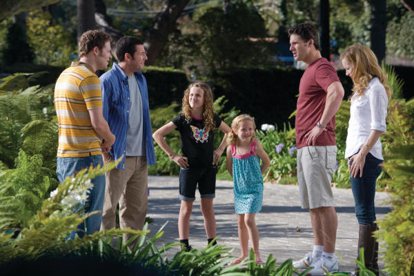 Still of Adam Sandler, Judd Apatow, Eric Bana, Seth Rogen, Maude Apatow and Iris Apatow in Funny People (2009)