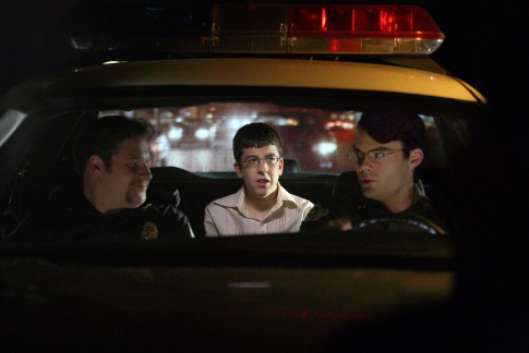 Still of Bill Hader, Seth Rogen and Christopher Mintz-Plasse in Superbad (2007)