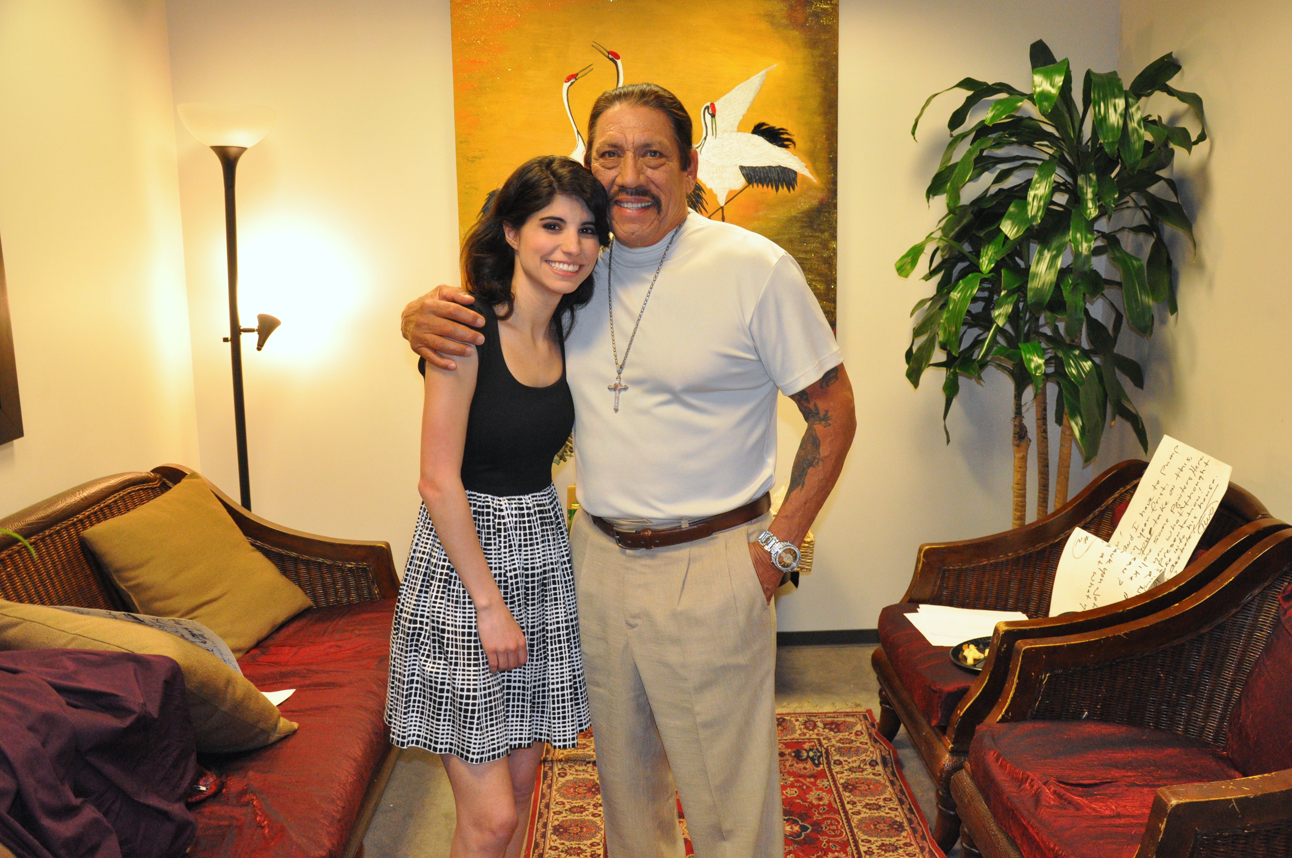 Romina and Danny Trejo on the set of The Insomniac.