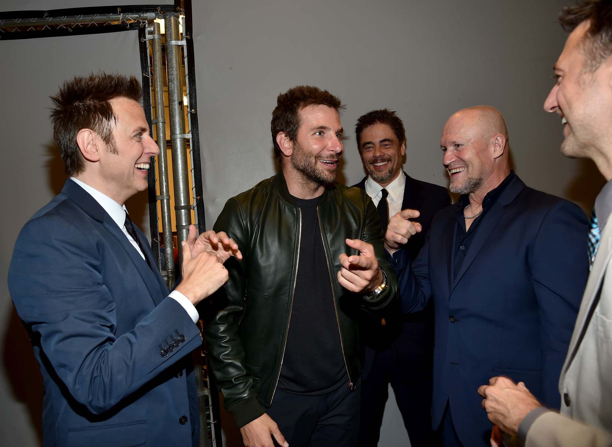 Benicio Del Toro, Bradley Cooper, James Gunn, Sean Gunn and Michael Rooker at event of Galaktikos sergetojai (2014)