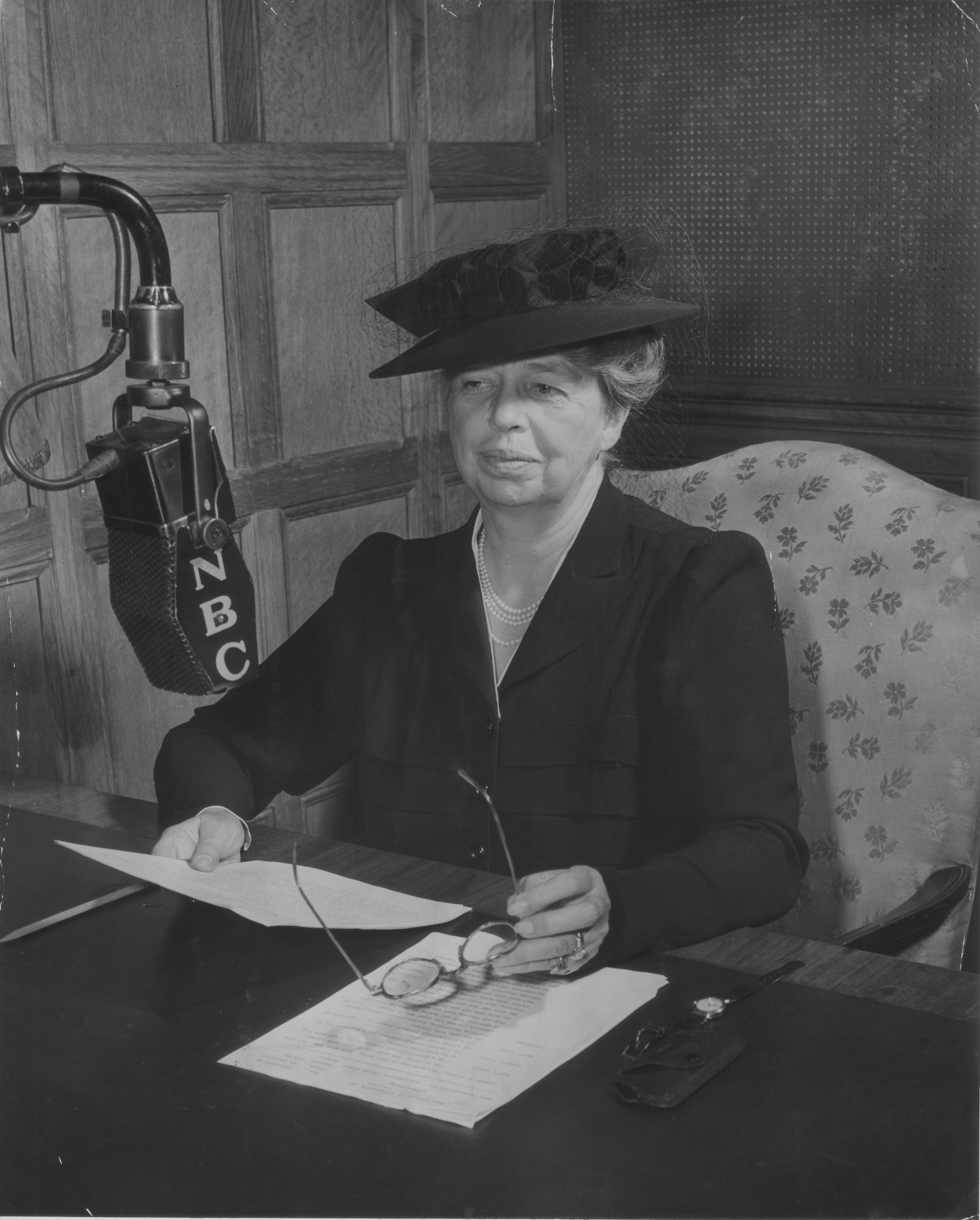 First Lady Eleanor Roosevelt talks to the radio audience, 1941.