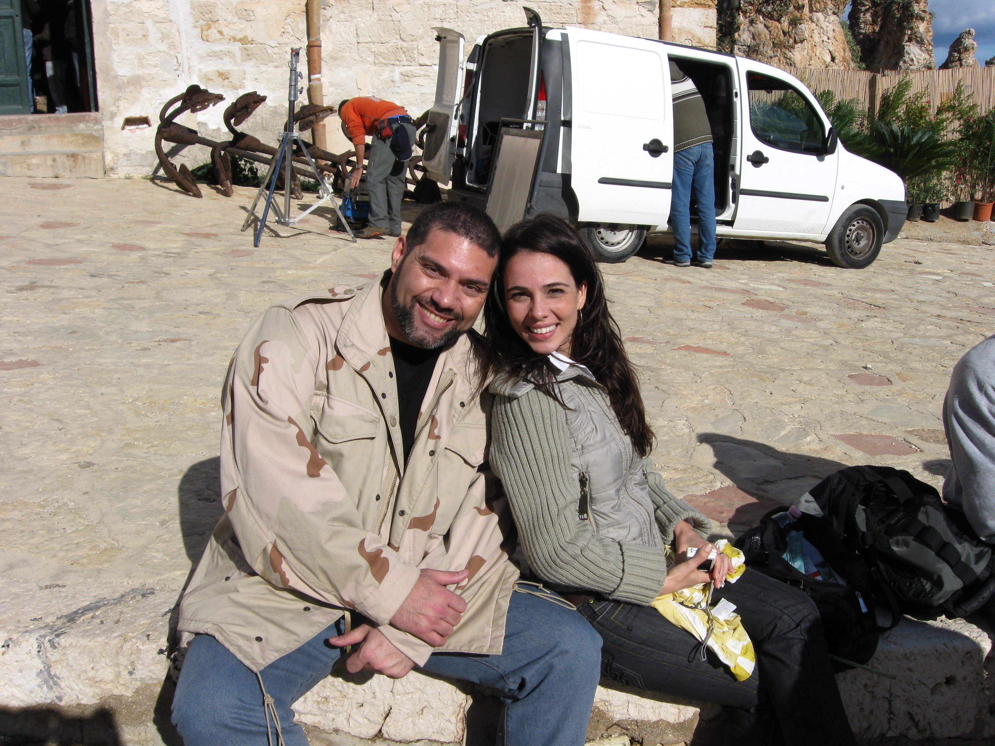 Brazilian Actress Myriam Freeland and Marcio Rosario waiting to shoot scenes of 