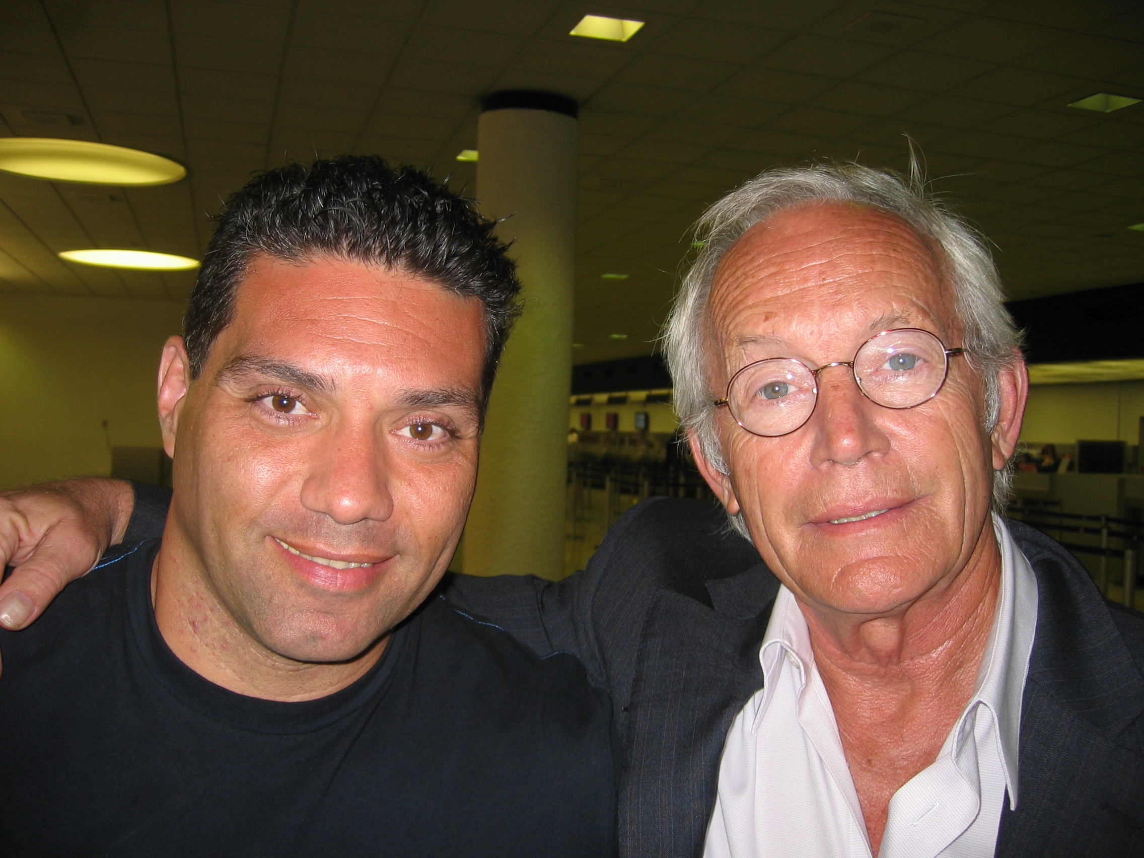 Marcio Rosario and Lance Henriksen during Ways Of The Heart shooting in Miami, 2007.