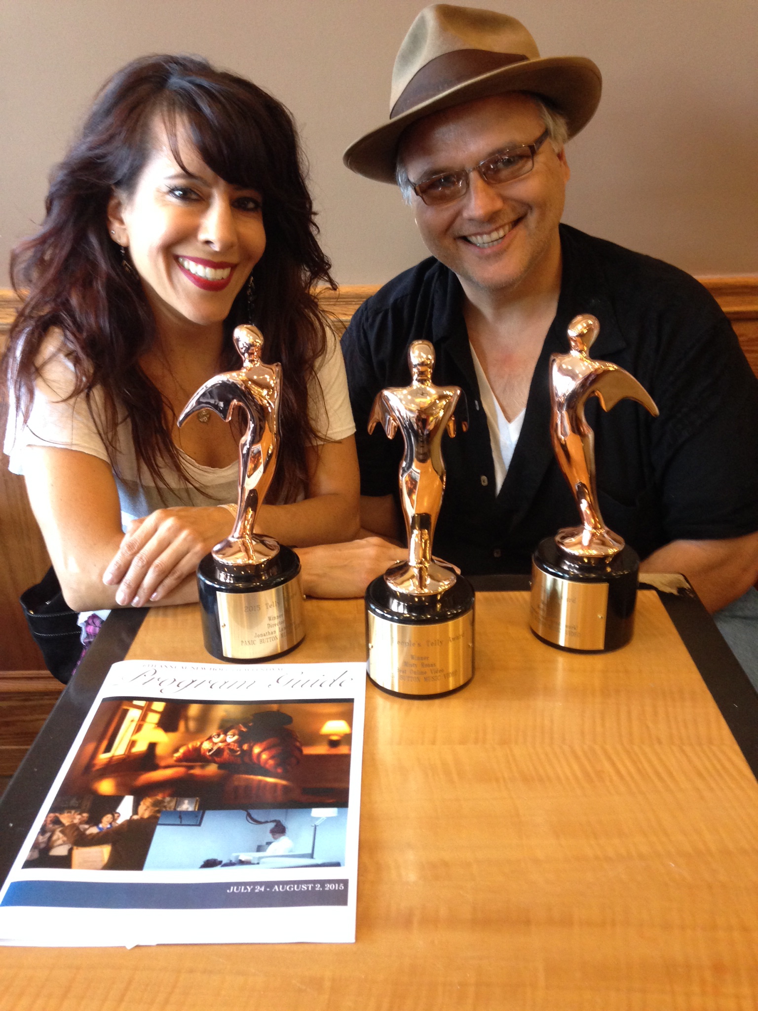 Misty Rosas and director/editor, Jonathan Lawrence, with their Telly Award wins for Misty's music video, Panic Button. Best Music Video People's Choice Award for Best Online Video.