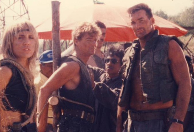 Sherrie Rose, Jan Michael Vincent, and Sam Jones on set of In Gold We Trust