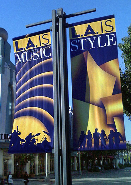 DINNER FOR SCHMUCKS: A pair of banners celebrating Los Angeles that I designed for the exterior Madiosn restaurant set
