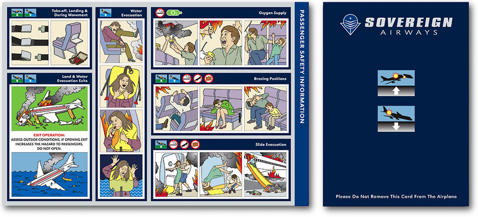 FIGHT CLUB: One of Project Mayhem's finest efforts, the Sovereign Air subversive flight safety card