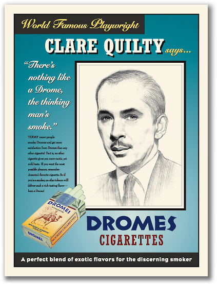 LOLITA: Frank Langella as Clare Quilty endorsing Dromes cigarettes