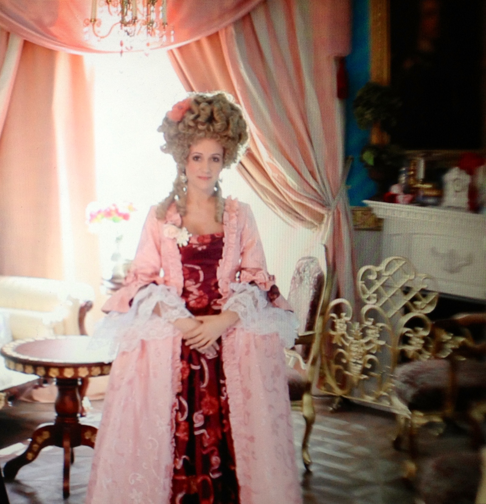 Olivia Rosewood as Marquise de Pompadour on the set of Pastries with Pompadour, 2013