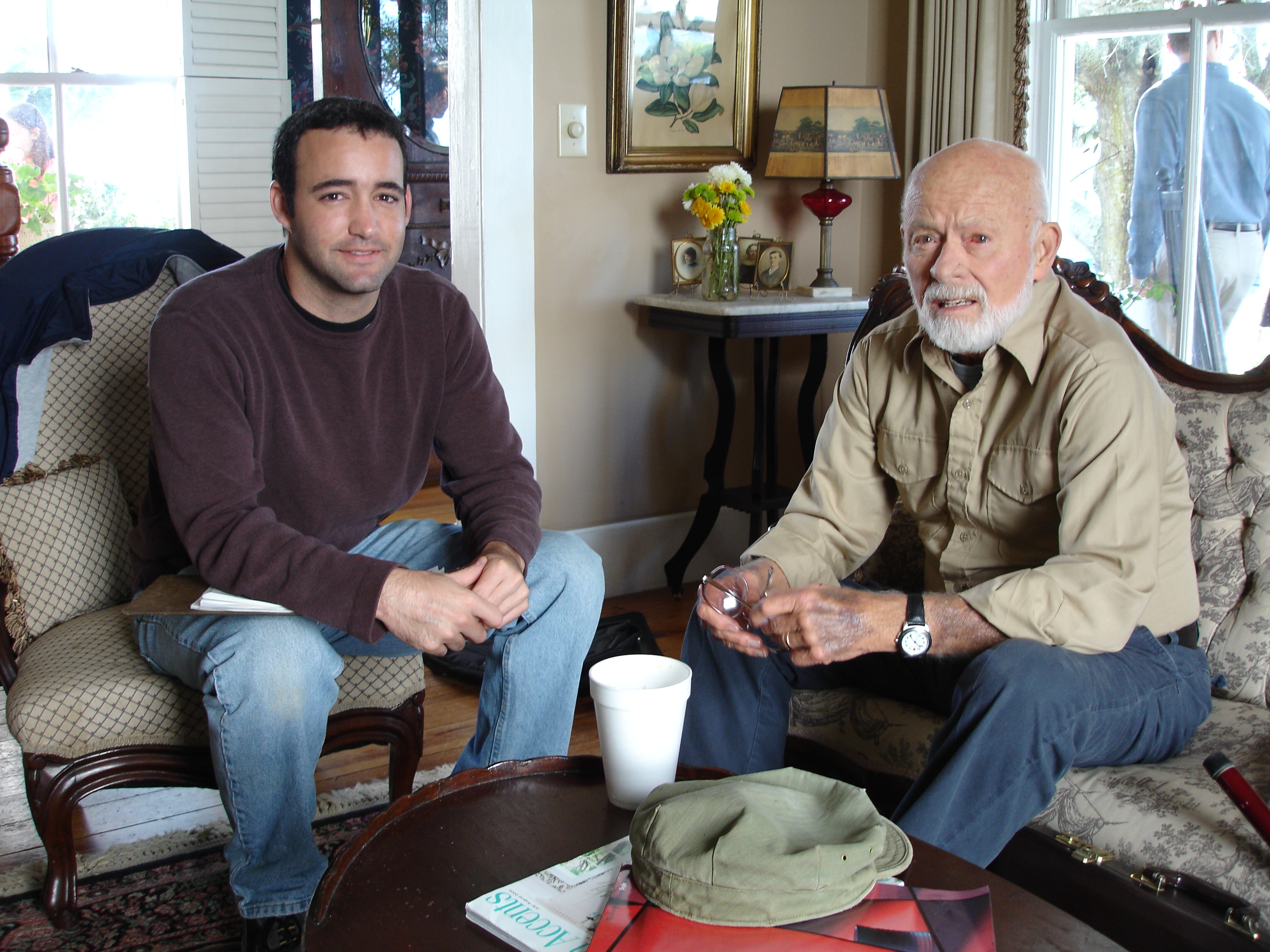 Director David Rotan with actor Jim Austin on the set of 