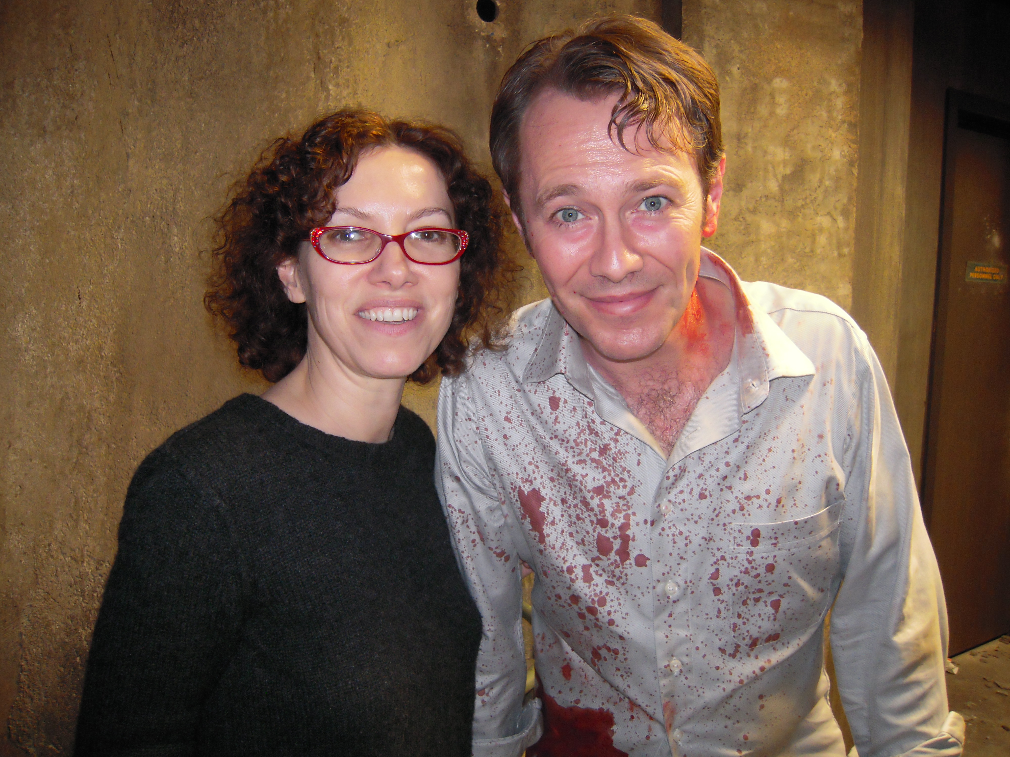 Elizabeth Rowin and Peter Outerbridge on the set of SAW VI.