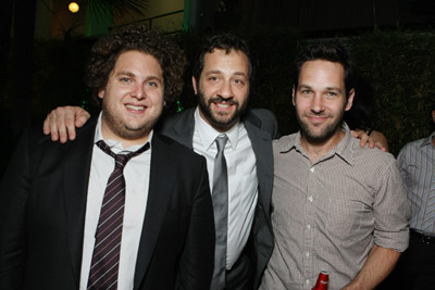 Judd Apatow, Paul Rudd and Jonah Hill at event of Superbad (2007)