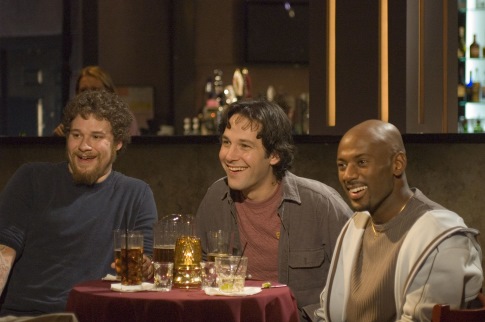 Still of Romany Malco, Seth Rogen and Paul Rudd in The 40 Year Old Virgin (2005)