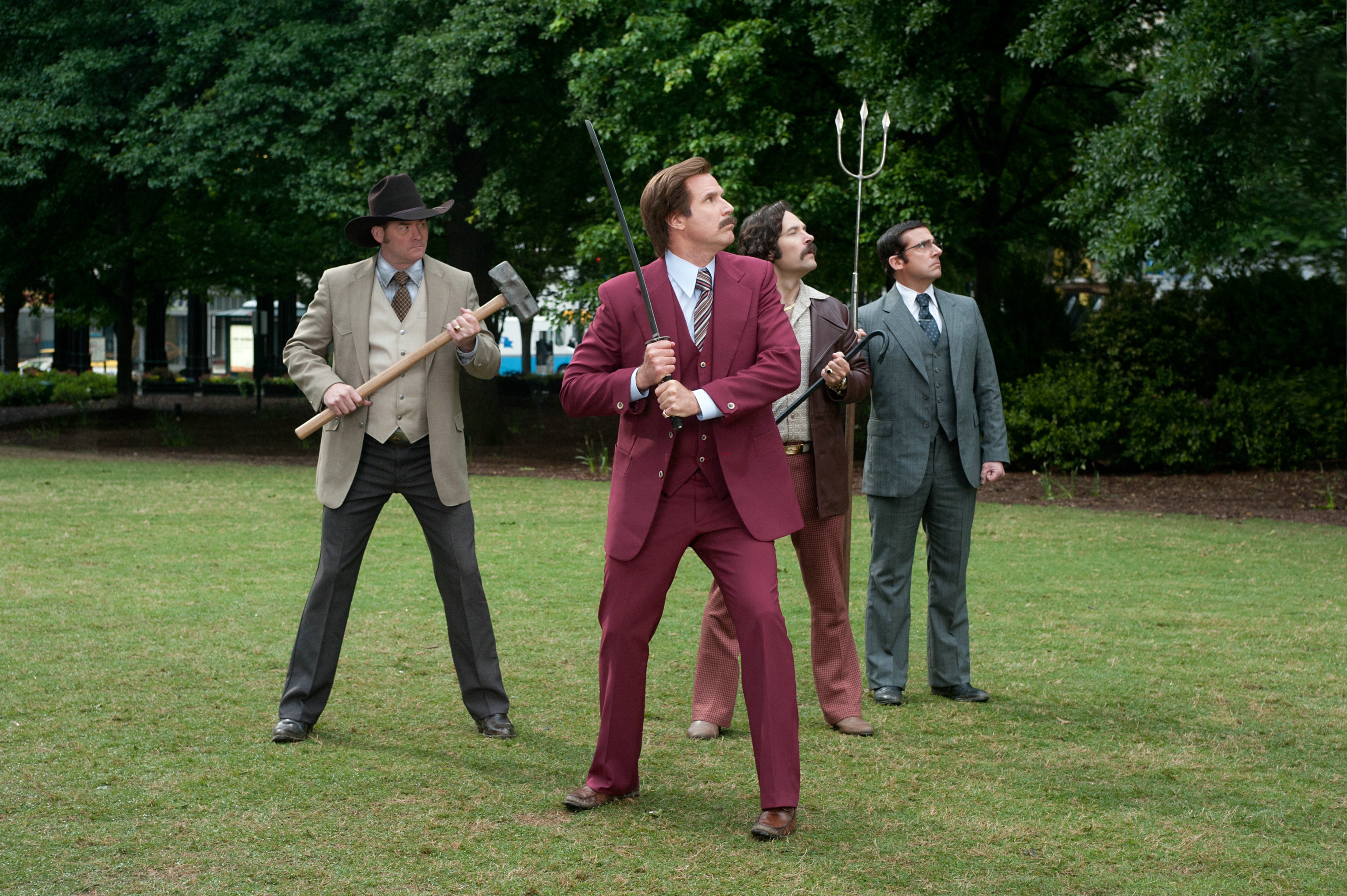 Still of Will Ferrell, Steve Carell, David Koechner and Paul Rudd in Anchorman 2: The Legend Continues (2013)